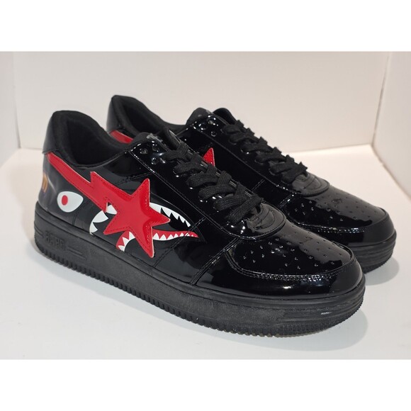 A Bathing Ape Bape Sta Shark Black Red Patent Leather Men\'s Low Top Size 10 main image 5
